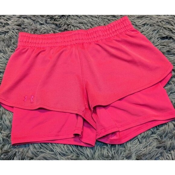 Under Armour Womens Pink Semi-Fitted Heatgear Athletic Running Shorts Lined XS-S - Picture 3 of 8